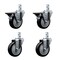 Service Caster 4'' Black Polyurethane Wheel Swivel 7/8'' Square Stem Caster Set 2 Brakes, 4PK SCC-SQ20S414-PPUB-BLK-PLB-78-2-S-2 - alternate 1